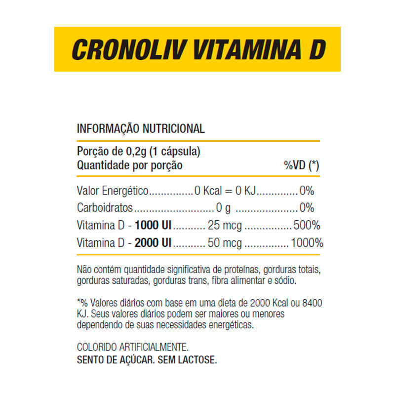 Encontraproduto.com.br - Suplemento Alimentar Cronoliv Vitamina D 1.000UI 60 Cápsulas