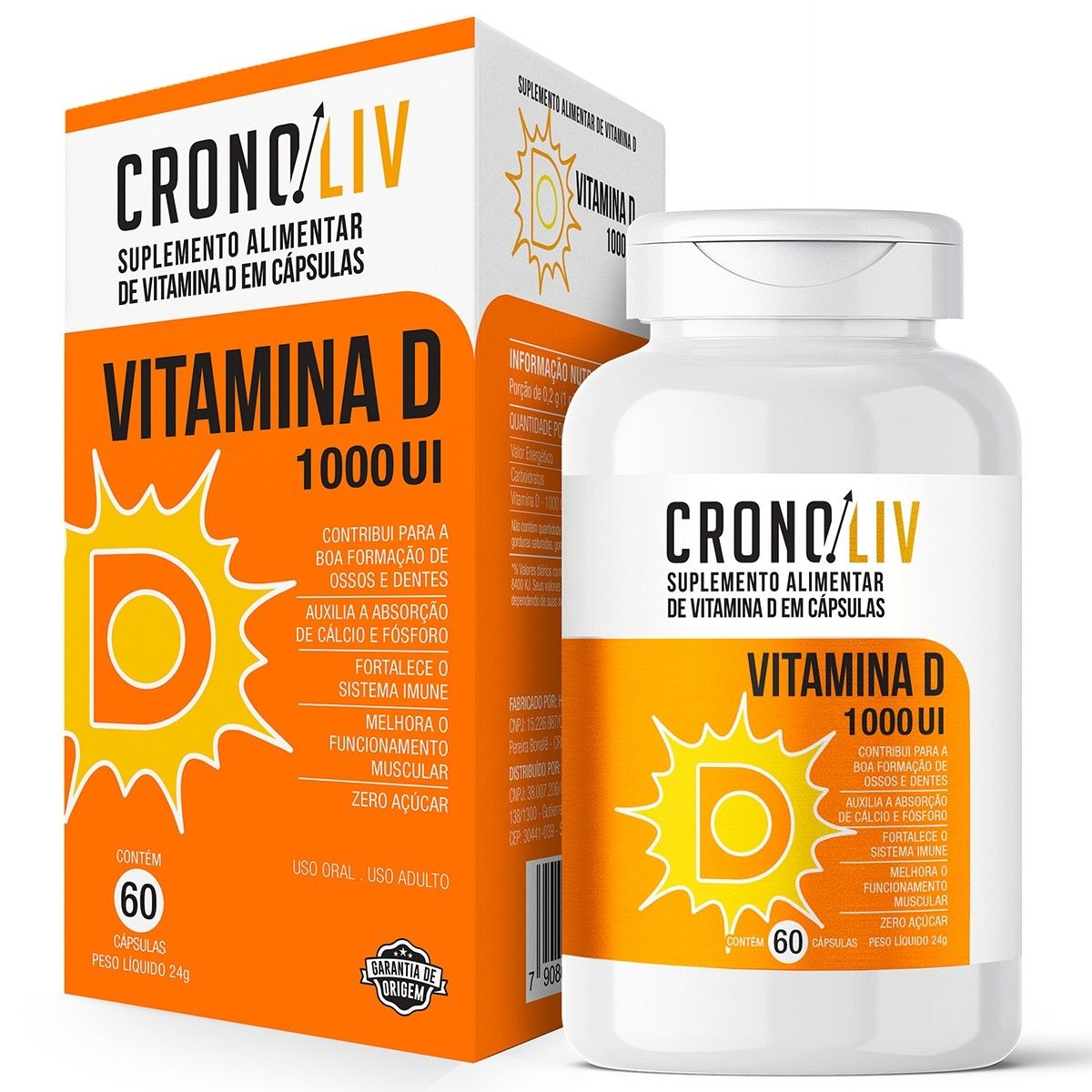 Encontraproduto.com.br - Suplemento Alimentar Cronoliv Vitamina D 1.000UI 60 Cápsulas