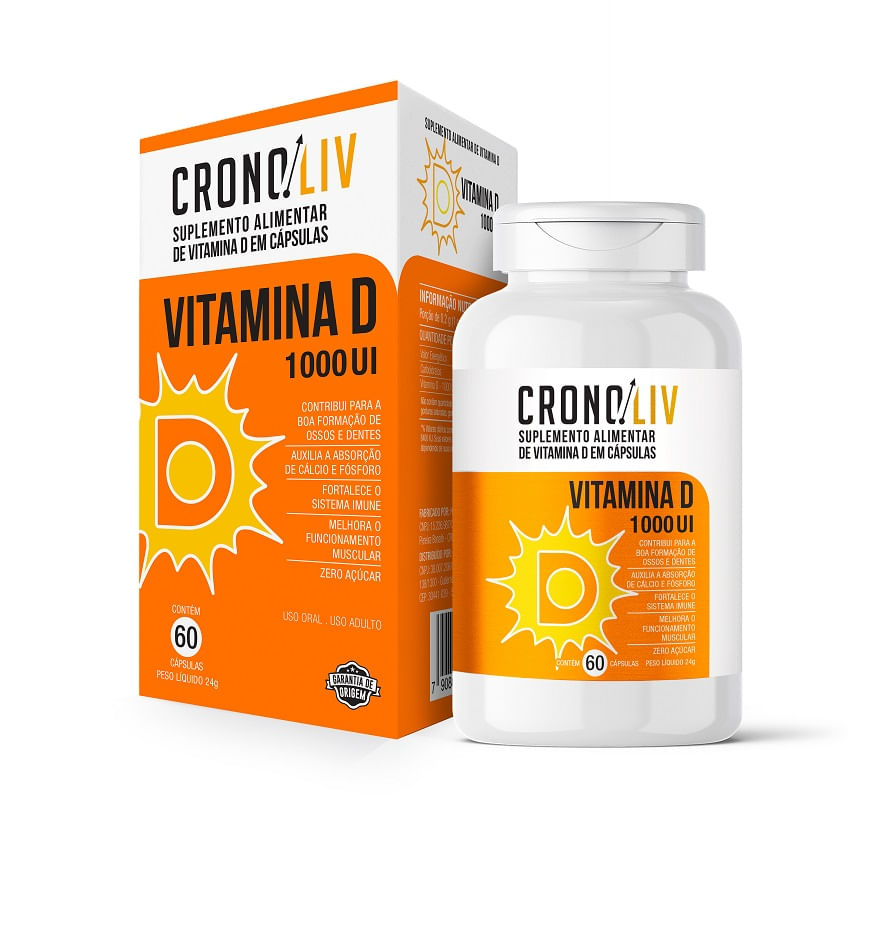 Encontraproduto.com.br - Suplemento Alimentar Cronoliv Vitamina D 1.000UI 60 Cápsulas