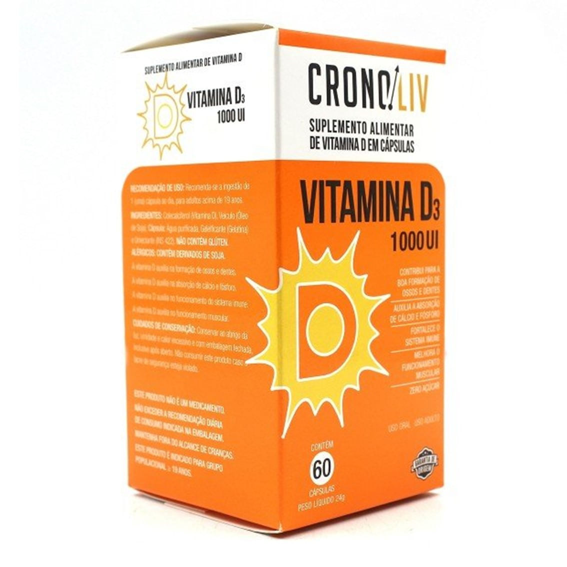 Encontraproduto.com.br - Suplemento Alimentar Cronoliv Vitamina D 1.000UI 60 Cápsulas