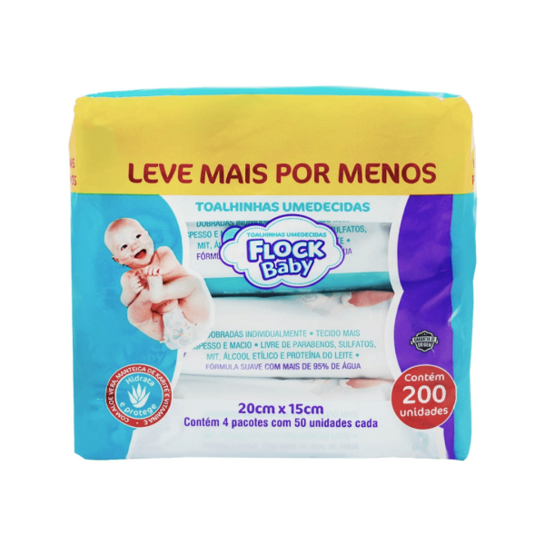 Encontraproduto.com.br - Toalha Umedecida Flock Baby Flowpack 200 Unidades