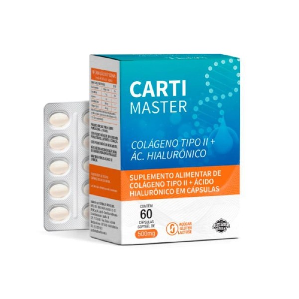 Encontraproduto.com.br - Suplemento Alimentar Carti Master Colágeno Tipo II + Ácido Hialurônico 60 Cápsulas Softgel