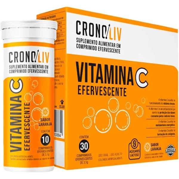 Encontraproduto.com.br - Vitamina C 1g Efervescente - Cronoliv - 10 comprimidos/3 unidades