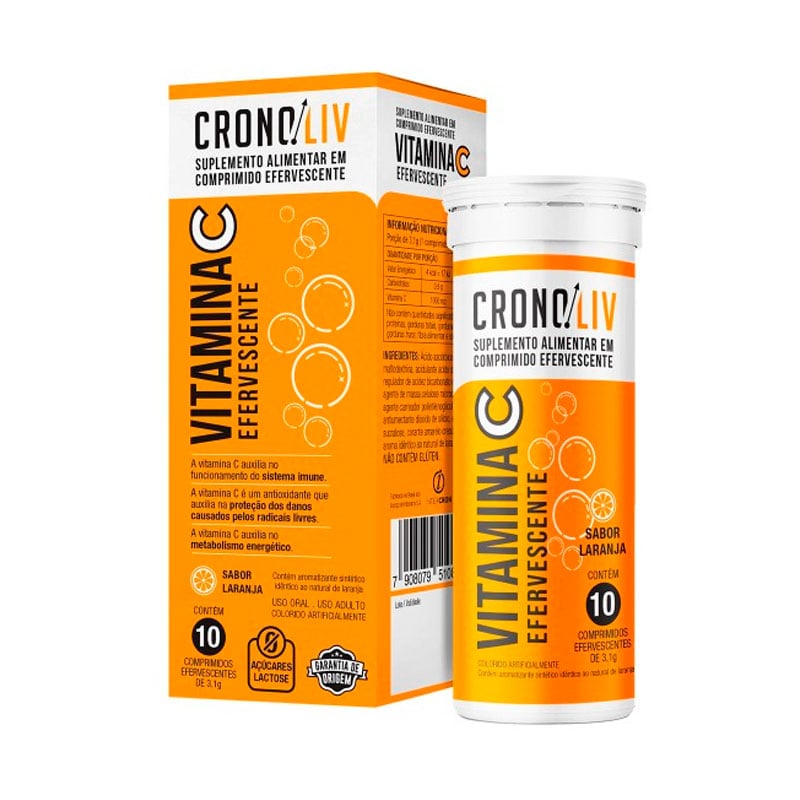 Encontraproduto.com.br - Suplemento Alimentar Cronoliv Vitamina C Sabor Laranja 10 Comprimidos Efervescentes