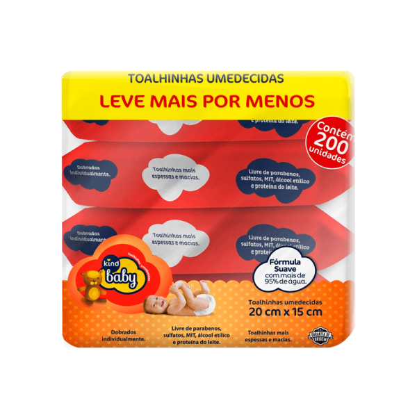 Encontraproduto.com.br - Toalhas Umedecidas Kind Baby - Kit com 200 unidades