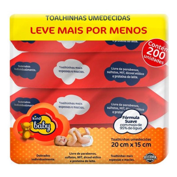 Encontraproduto.com.br - Toalhas Umedecidas Kind Baby - Kit com 200 unidades