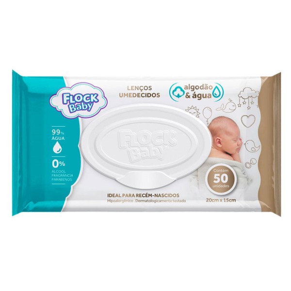 Encontraproduto.com.br - Lenço Umedecido Flock Baby Algodão e Água 50 Unidades