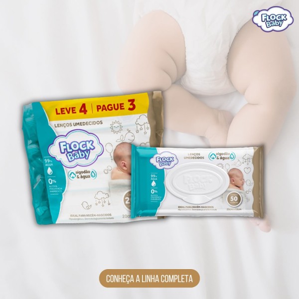 Encontraproduto.com.br - Lenço Umedecido Flock Baby Algodão e Água 50 Unidades