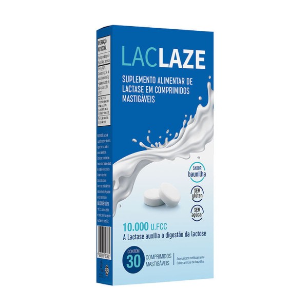Suplemento Alimentar Laclaze 10.000 U.FCC Sabor Baunilha 30 Comprimidos Mastigáveis