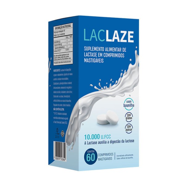 Suplemento Alimentar Laclaze 10.000 U.FCC Sabor Baunilha 60 Comprimidos Mastigáveis
