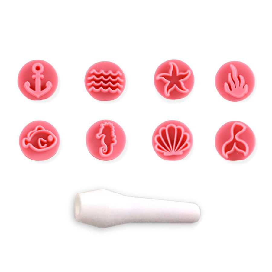 Encontraproduto.com.br - Kit Carimbos Fundo Do Mar Rosa Bebê Blue Star Net Com 9 Peças