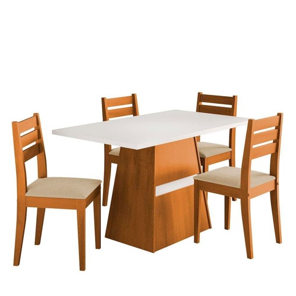Mesa De Jantar Retangular Dobuê Dakar Com 4 Cadeiras Cinamomo-branco-bege