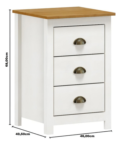 Mesa de Cabeceira com 3 Gavetas em Madeira - Branco/Carvalho