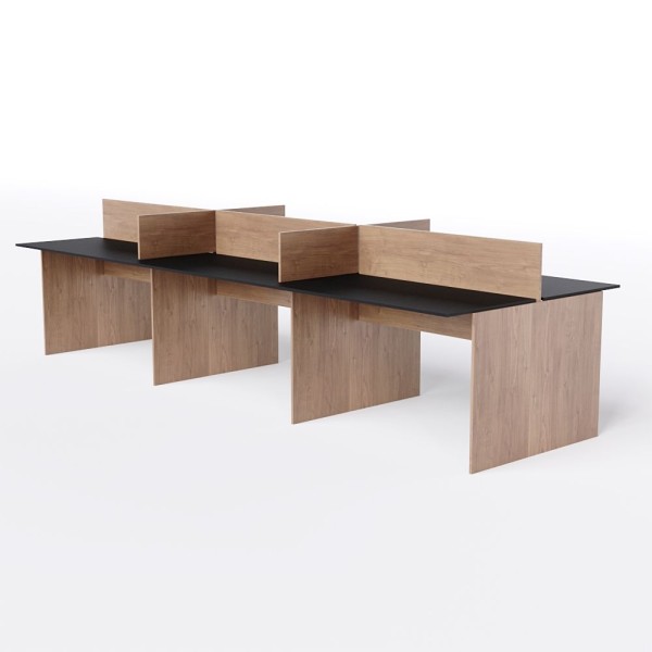 Encontraproduto.com.br - Estação De Trabalho 6 Lugares Com Gaveteiro 2 Gav 4,50x1,20 E 2 Armários Cor:preto Com Freijó