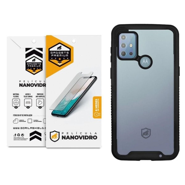 Encontraproduto.com.br - Kit Capa case capinha Stronger e Pelicula Nano Vidro Motorola Moto G10 - Gshield