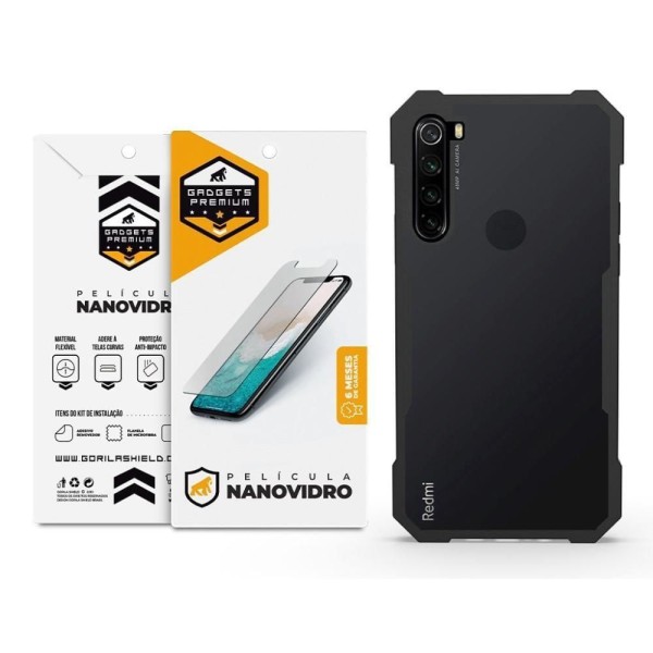 Encontraproduto.com.br - Kit Capa Case Capinha Dual Shock X E Pelicula Nano Vidro Para Xiaomi Redmi Note 8 - Gshield