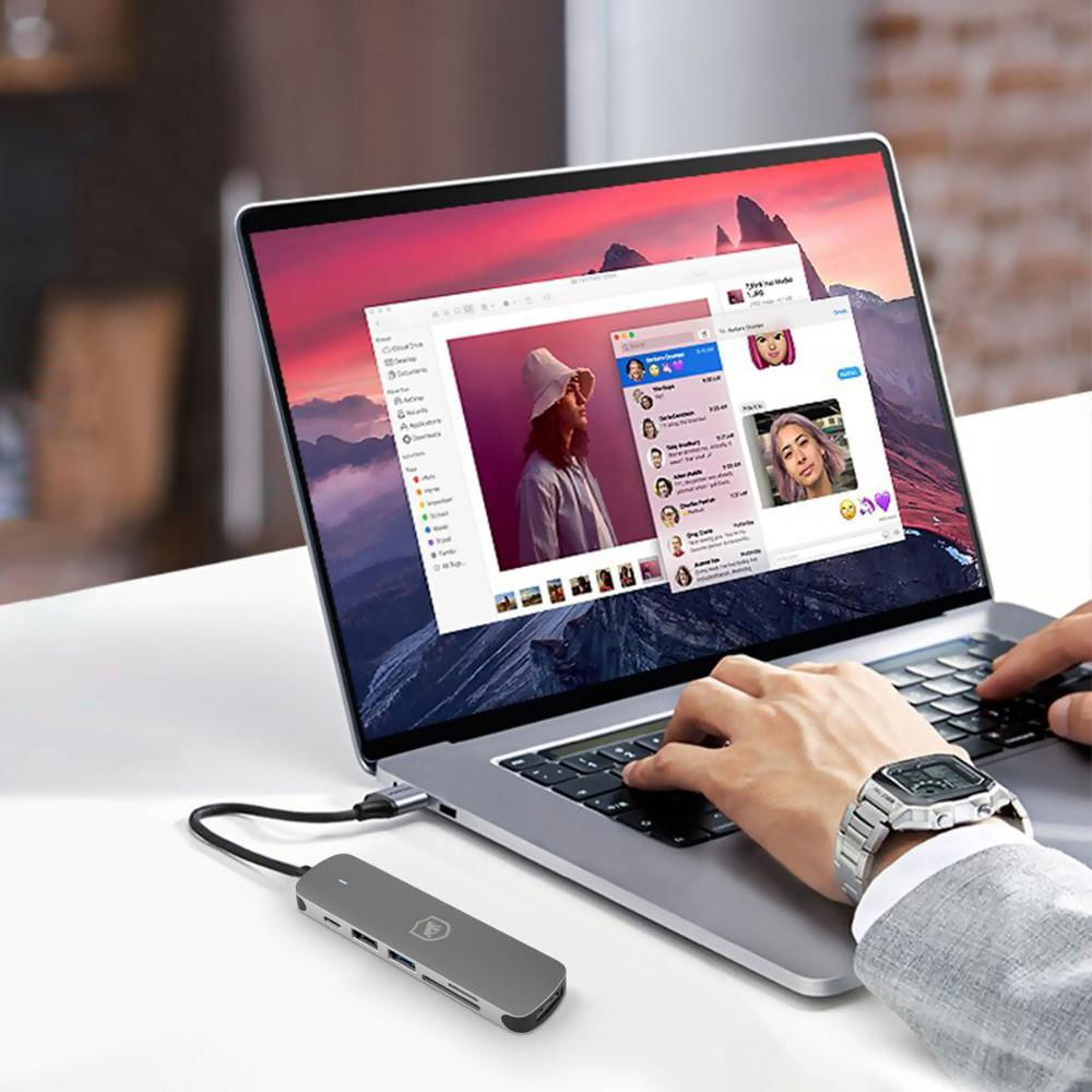 Encontraproduto.com.br - Adaptador Multifuncional 6 em 1 - HDMI / USB-C / Hub Usb 3.0 - Gshield