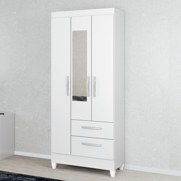 Encontraproduto.com.br - Guarda Roupa Real 3 Portas 2 Gavetas 3305R Atualle-Branco