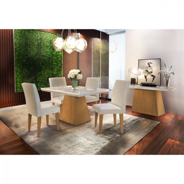 Encontraproduto.com.br - Conjunto Sala de Jantar Luna 120 MDF Com 4 cadeiras Grécia