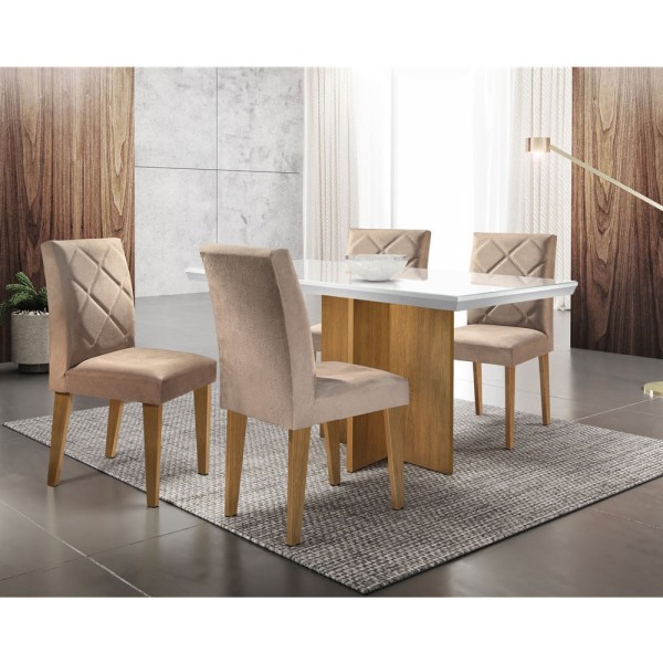 Conjunto Sala de Jantar Tampo Vidro MDF com 4 Cadeiras Olímpia Rufato
