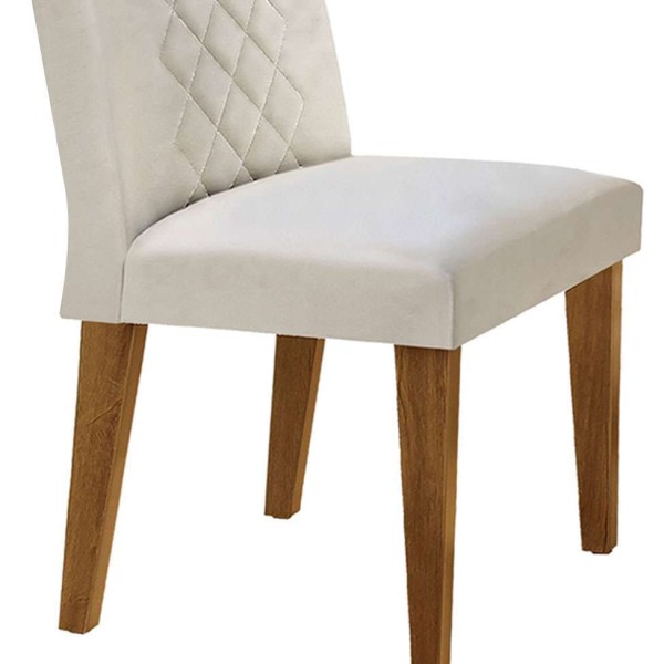 Encontraproduto.com.br - Conjunto de Mesa de Jantar com Tampo de Vidro e 6 Cadeiras Maia Veludo Creme e Imbuia