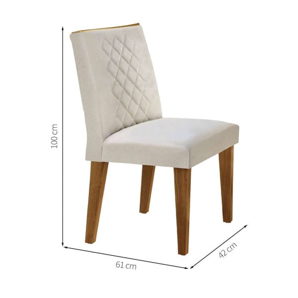 Encontraproduto.com.br - Conjunto de Mesa de Jantar com Tampo de Vidro e 6 Cadeiras Maia Veludo Creme e Imbuia