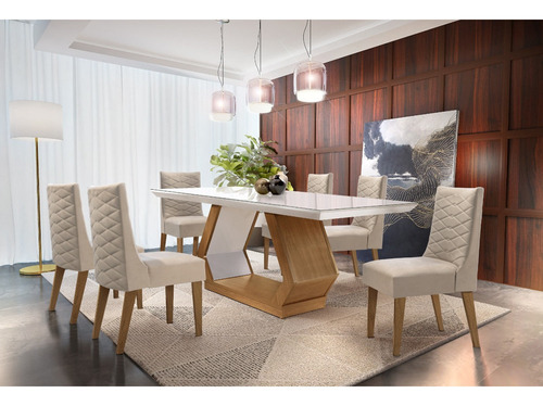 Encontraproduto.com.br - Sala de Jantar Lara 180 Tampo MDF Vidro com 6 Cadeiras Safira