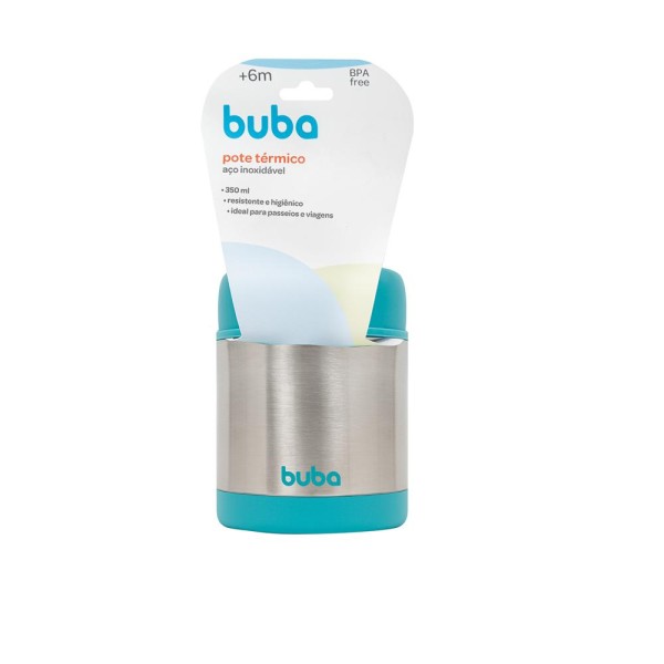 Encontraproduto.com.br - Pote Térmico Infantil Aço Inoxidável Para Refeição 350Ml 6+ Meses Azul - Buba