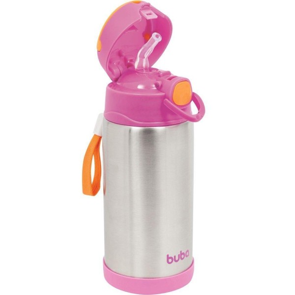 Encontraproduto.com.br - GARRAFINHA TÉRMICA PAREDE DUPLA COM CANUDO ROSA - BUBA