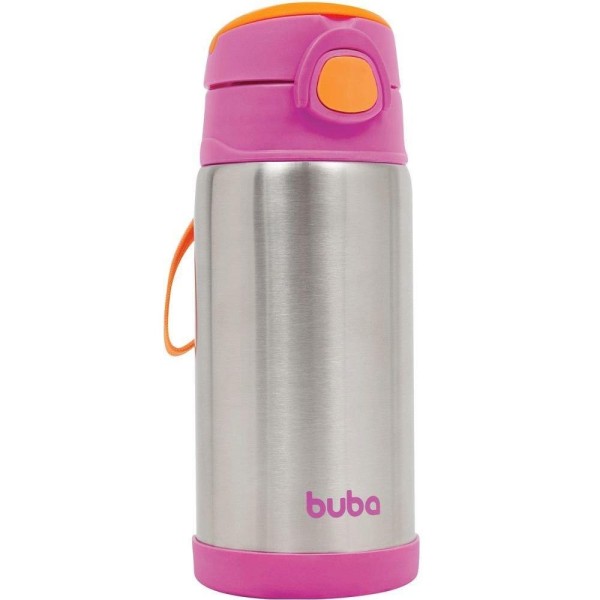 Encontraproduto.com.br - GARRAFINHA TÉRMICA PAREDE DUPLA COM CANUDO ROSA - BUBA