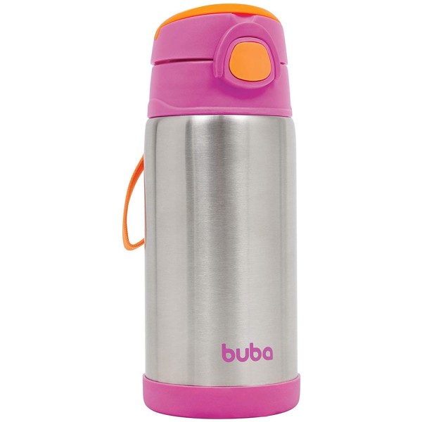 Encontraproduto.com.br - GARRAFINHA TÉRMICA PAREDE DUPLA COM CANUDO ROSA - BUBA