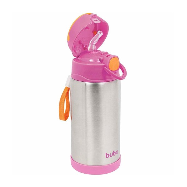 Encontraproduto.com.br - GARRAFINHA TÉRMICA PAREDE DUPLA COM CANUDO ROSA - BUBA