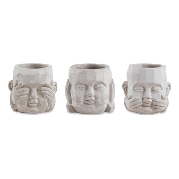 Encontraproduto.com.br - Kit 3 Cachepot Buda Sabedoria Cinza em Cimento