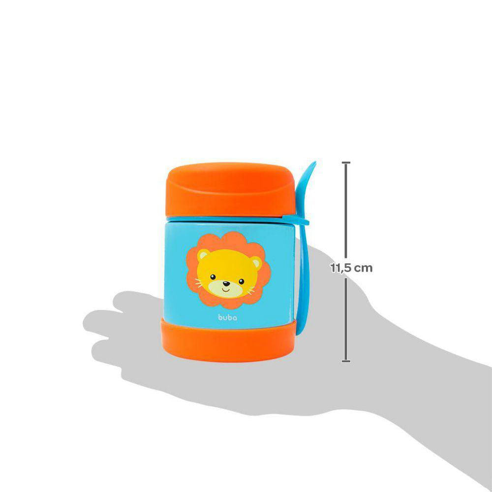 Encontraproduto.com.br - Pote Térmico C/ Talher Buba Fun Leão Resistente Comida 320ml