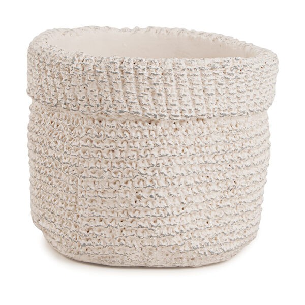Vaso Cachepot de Cimento Estilo Palha Branco 15,5cm Mart