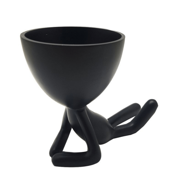 Vaso Cachepot Bob Deitado de Frente em Poliresina Preto