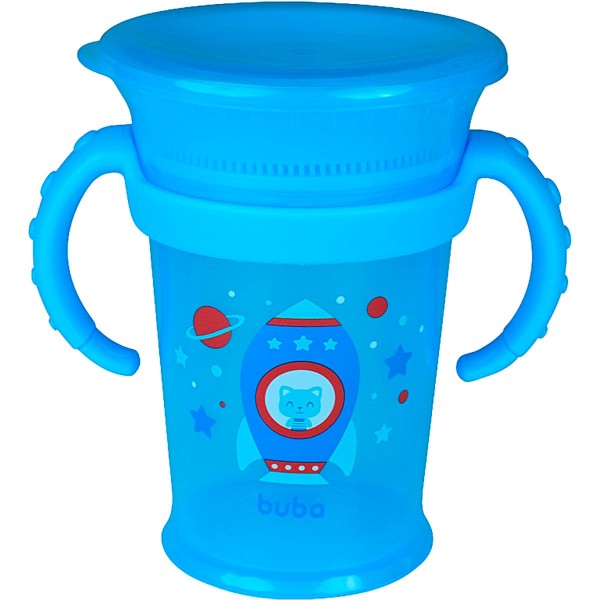 Encontraproduto.com.br - Copo de Treinamento com Alça 360° Azul 210ml (18m+) - Buba