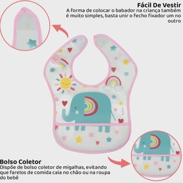 Encontraproduto.com.br - Babador - Buba - Arco-Íris - Com Pega Migalhas - Rosa