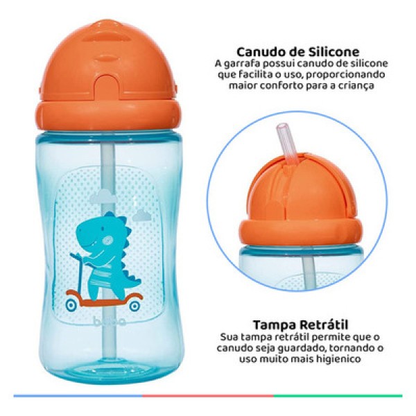 Garrafinha Dino Patinete Bpa Free Azul 400 Ml Buba