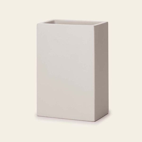 Copo Porta Escova de Dentes Quadrado Branco em Cimento