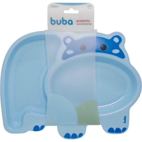 Encontraproduto.com.br - Prato Buba Hipopótamo com Divisória Azul