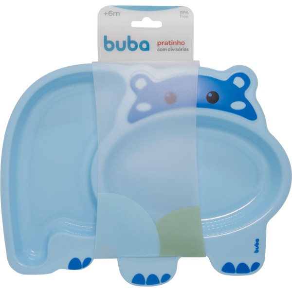 Encontraproduto.com.br - Prato Buba Hipopótamo com Divisória Azul