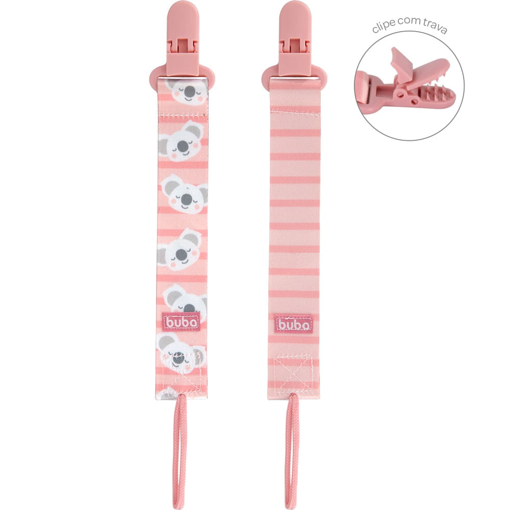 Encontraproduto.com.br - Prendedor de Chupeta Coala Buba +3 Meses Rosa 2 Unidades