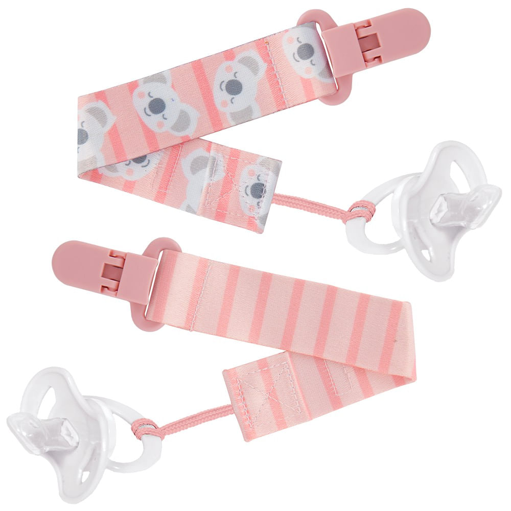 Encontraproduto.com.br - Prendedor de Chupeta Coala Buba +3 Meses Rosa 2 Unidades