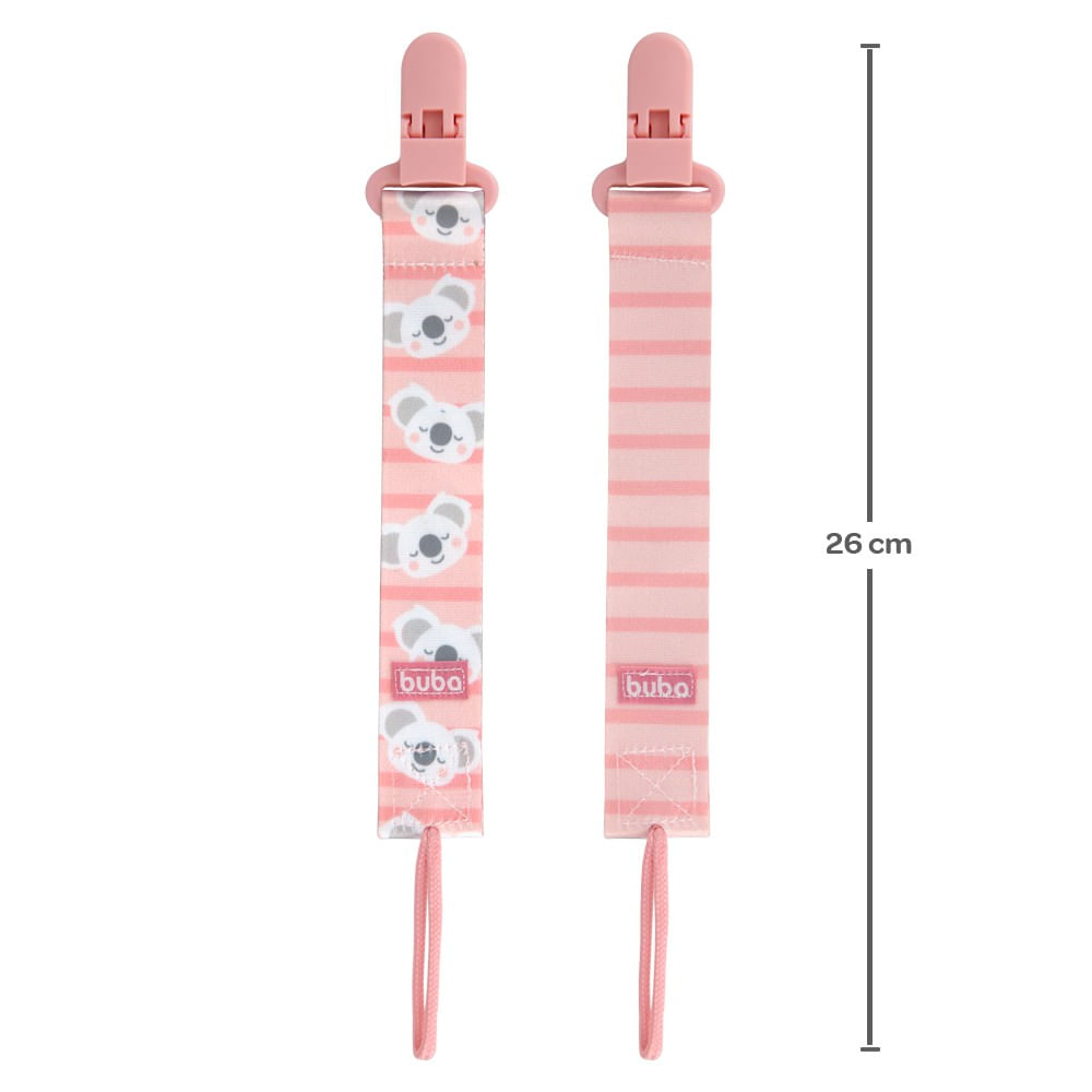 Encontraproduto.com.br - Prendedor de Chupeta Coala Buba +3 Meses Rosa 2 Unidades