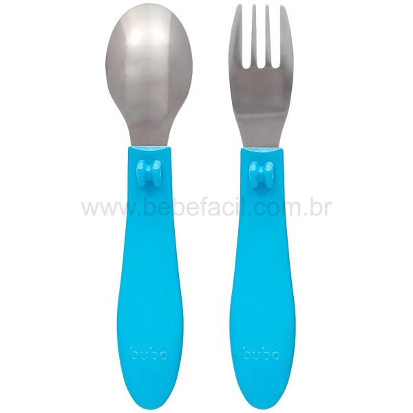 Encontraproduto.com.br - Kit de Talheres Bubazoo Azul (6m+) - Buba