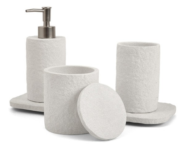 Kit para Banheiro em Cimento Branco 4 Peças
