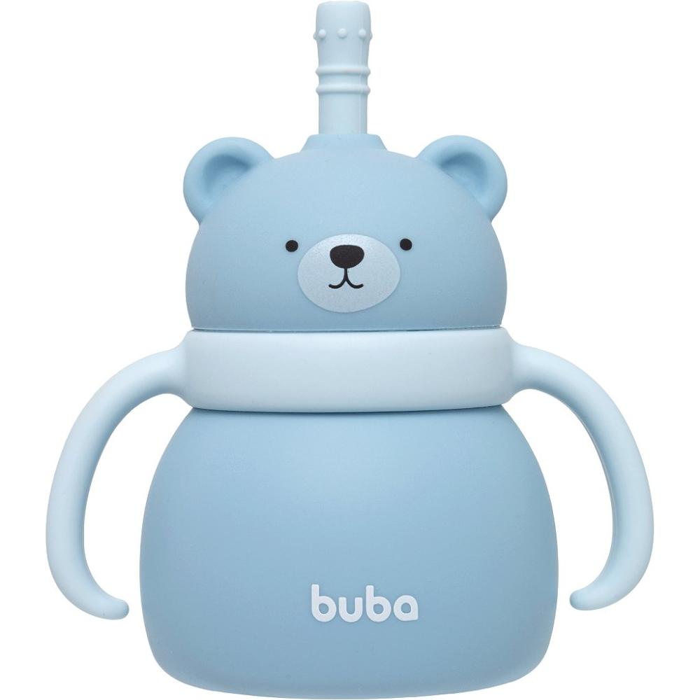 Copo de Silicone Buba Com Canudo Ursinho Azul