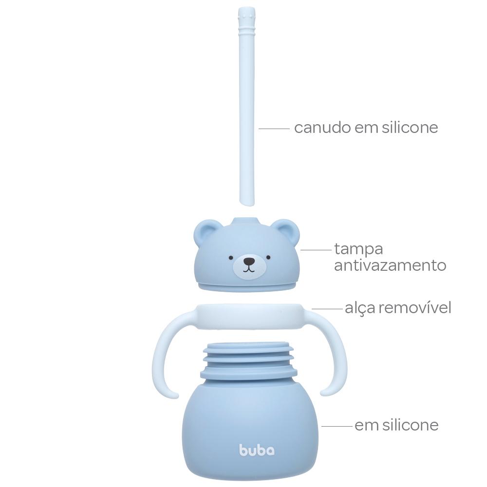 Encontraproduto.com.br - Copo de Silicone Buba Com Canudo Ursinho Azul