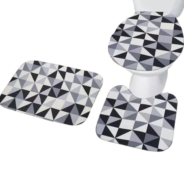 Kit de Tapete para Banheiro 3 Pçs Tecil Pop Geométrico Cinza
